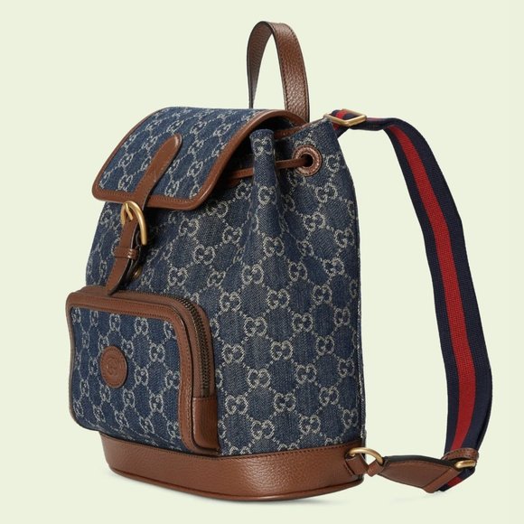 Gucci Backpack GG Denim with Brown Leather Trim NEW W TAGS AND DUSTBAG - Picture 1 of 8